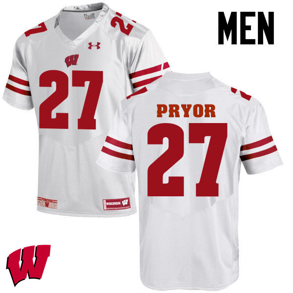 Men Wisconsin Badgers #27 Kendrick Pryor College Football Jerseys-White